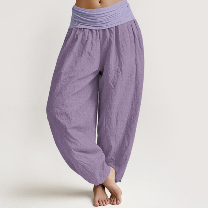 Pantalones harén de cintura elástica para mujer con estampado de ciruela y algodón puro Buddha Stones - Ciruela - US22，UK/AU26，EU54 (6XL) - image 0