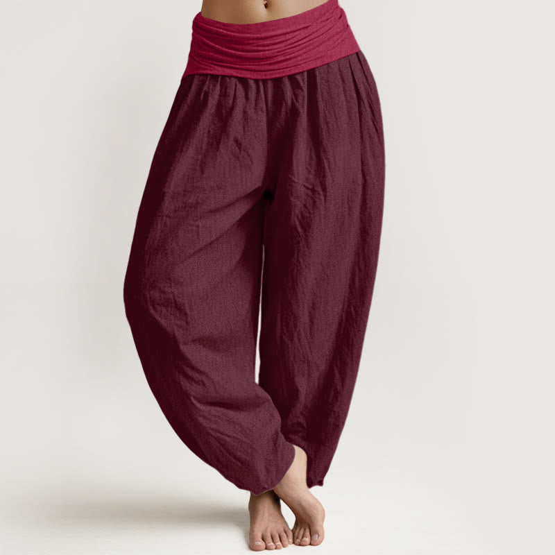 Pantalones harén de algodón puro Buddha Stones para mujer, color granate, con cintura elástica - Granate - US16，UK/AU20，EU48 (3XL) - image 0