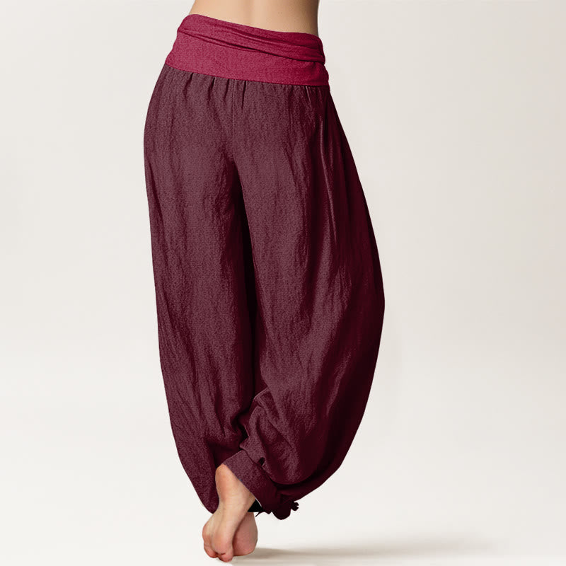 Pantalones harén de algodón puro Buddha Stones para mujer, color granate, con cintura elástica - image 1