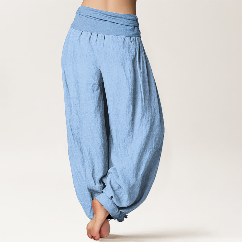 Pantalones harén de algodón puro azul cielo claro para mujer con cintura elástica de Buddha Stones - image 1