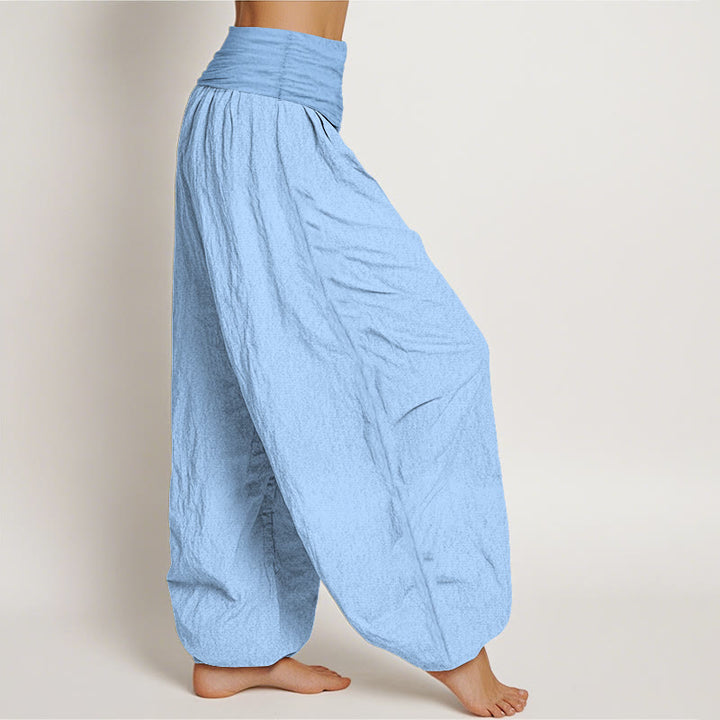 Pantalones harén de algodón puro azul cielo claro para mujer con cintura elástica de Buddha Stones - image 2