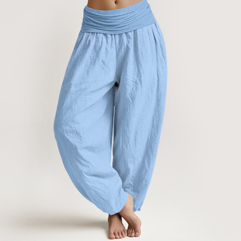 Pantalones harén de algodón puro azul cielo claro para mujer con cintura elástica de Buddha Stones - Azul celeste claro - US22，UK/AU26，EU54 (6XL) - image 0