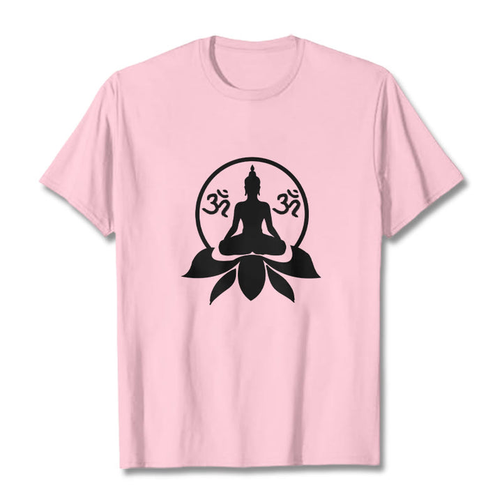 Camiseta con diseño de Buda sentado sobre una flor de loto, símbolo OM, mantras sánscritos y Buddha Stones de Buda - rosa claro - 2XL - image 15