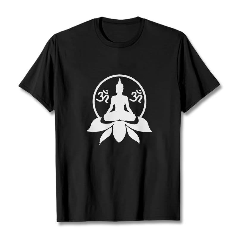 Camiseta con diseño de Buda sentado sobre una flor de loto, símbolo OM, mantras sánscritos y Buddha Stones de Buda - Negro - 2XL - image 6