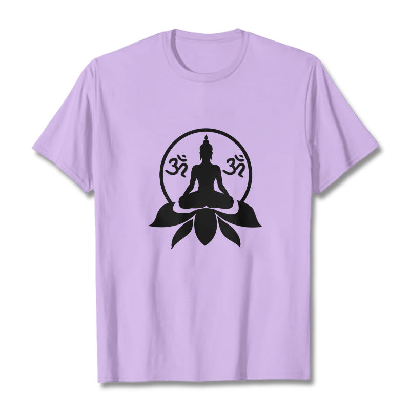 Camiseta con diseño de Buda sentado sobre una flor de loto, símbolo OM, mantras sánscritos y Buddha Stones de Buda - Ciruela - 2XL - image 13