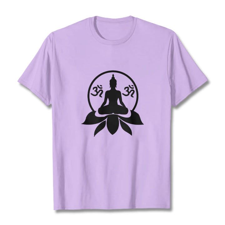 Camiseta con diseño de Buda sentado sobre una flor de loto, símbolo OM, mantras sánscritos y Buddha Stones de Buda - Ciruela - 2XL - image 13
