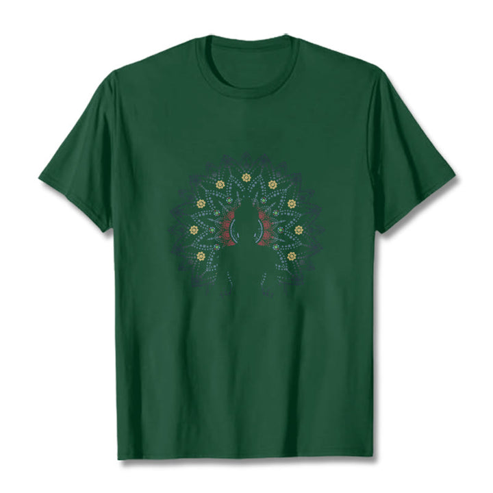 Camiseta con estampado de Buda sereno sentado y flor de mandala con Buddha Stones de Buda - Verde bosque - 2XL - image 12