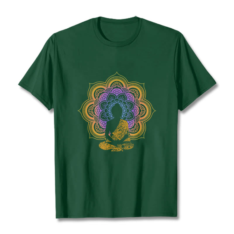 Camiseta con estampado de Buda sentado, flor y mandala multicolor con Buddha Stones de Buda - Verde bosque - 2XL - image 12