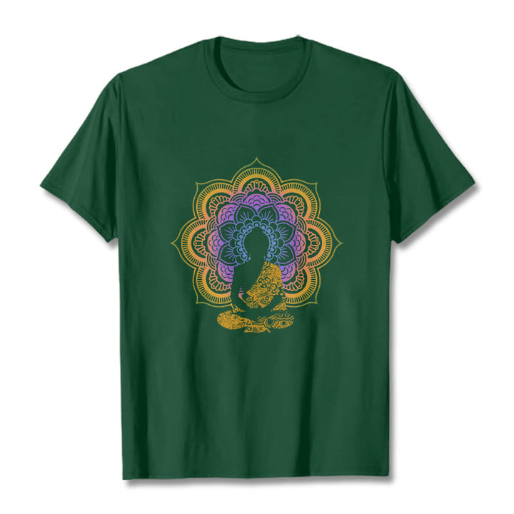 Camiseta con estampado de Buda sentado, flor y mandala multicolor con Buddha Stones de Buda - Verde bosque - 2XL - image 12