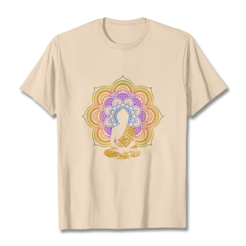 Camiseta con estampado de Buda sentado, flor y mandala multicolor con Buddha Stones de Buda - Sopa de mariscos - 2XL - image 10