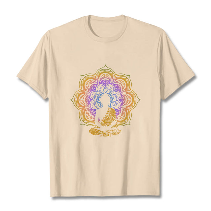 Camiseta con estampado de Buda sentado, flor y mandala multicolor con Buddha Stones de Buda - Sopa de mariscos - 2XL - image 10