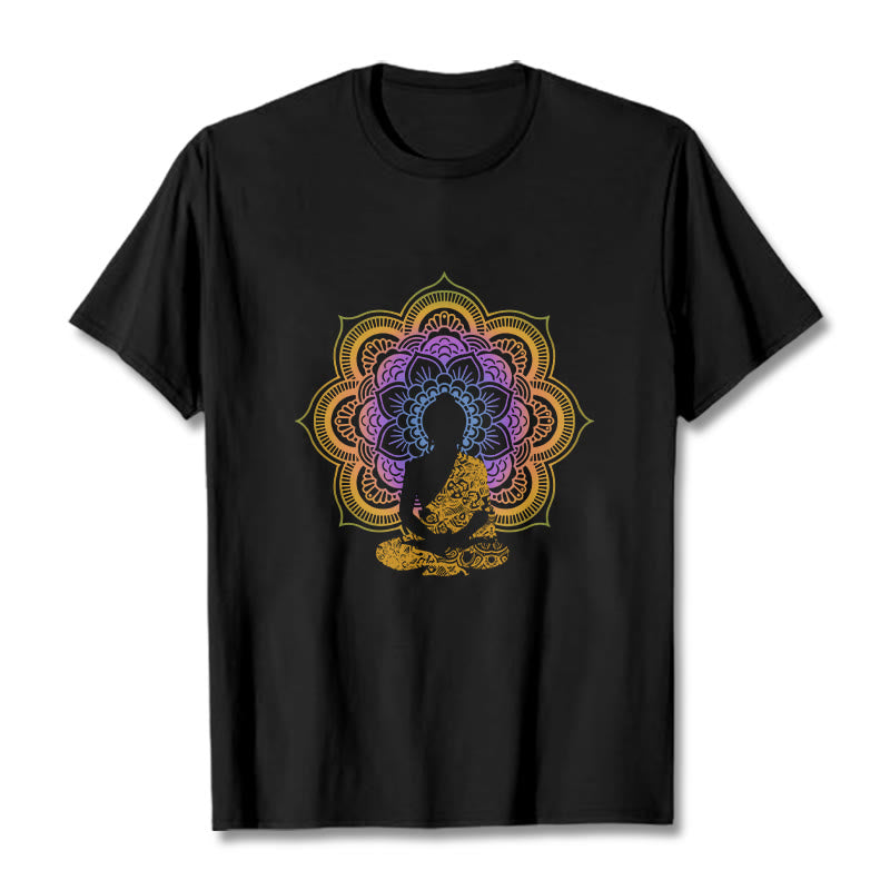 Camiseta con estampado de Buda sentado, flor y mandala multicolor con Buddha Stones de Buda - Negro - 2XL - image 0