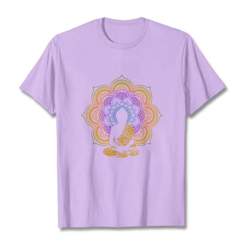 Camiseta con estampado de Buda sentado, flor y mandala multicolor con Buddha Stones de Buda - Ciruela - 2XL - image 16