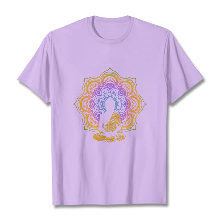 Camiseta con estampado de Buda sentado, flor y mandala multicolor con Buddha Stones de Buda - Ciruela - 2XL - image 16
