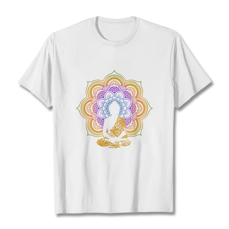 Camiseta con estampado de Buda sentado, flor y mandala multicolor con Buddha Stones de Buda - Blanco - 2XL - image 5