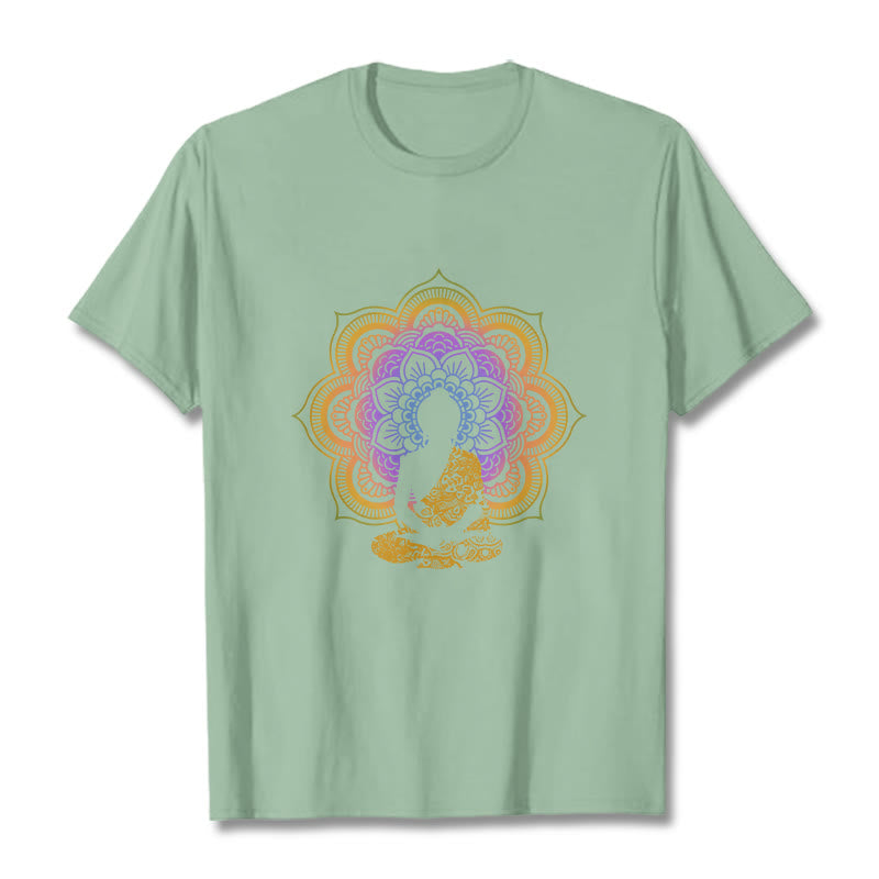 Camiseta con estampado de Buda sentado, flor y mandala multicolor con Buddha Stones de Buda - Verde pálido - 2XL - image 8