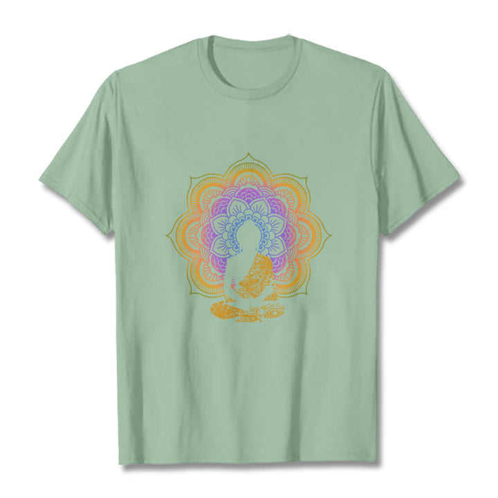 Camiseta con estampado de Buda sentado, flor y mandala multicolor con Buddha Stones de Buda - Verde pálido - 2XL - image 8