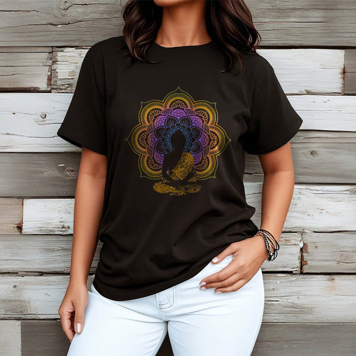 Camiseta con estampado de Buda sentado, flor y mandala multicolor con Buddha Stones de Buda - image 3