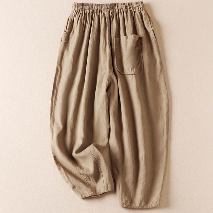 Pantalones harem de verano con bordado de flores pequeñas y Buddha Stones, con bolsillos. - image 3