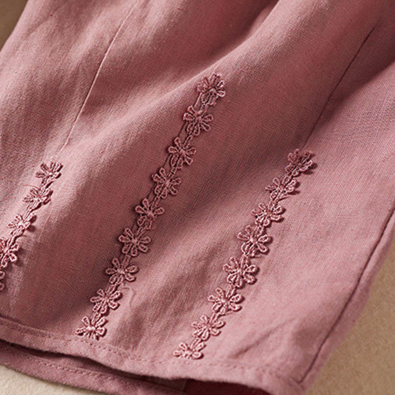Pantalones harem de verano con bordado de flores pequeñas y Buddha Stones, con bolsillos. - image 15