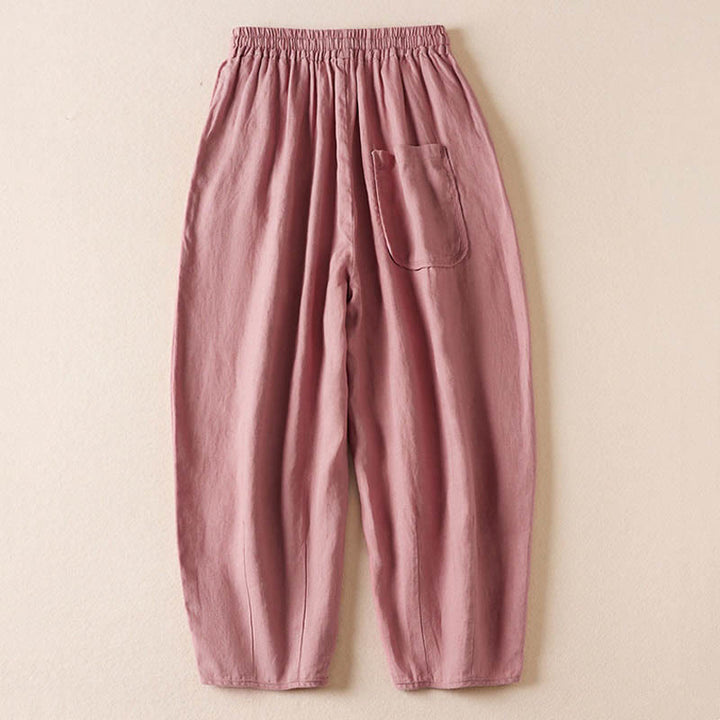 Pantalones harem de verano con bordado de flores pequeñas y Buddha Stones, con bolsillos. - image 11
