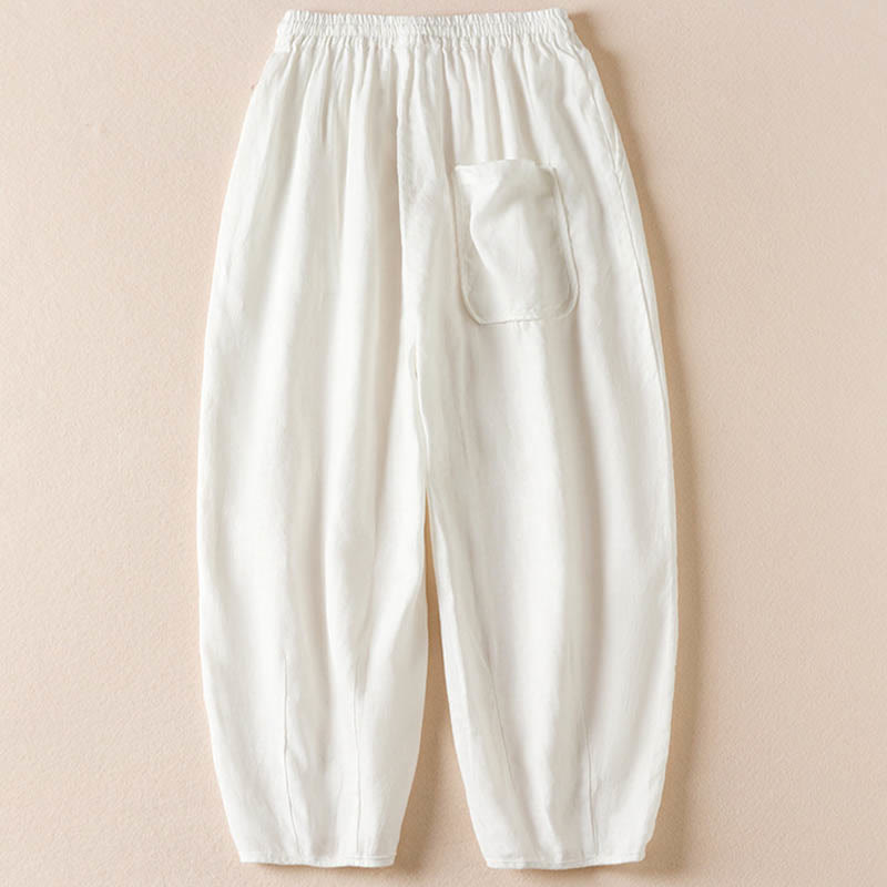 Pantalones harem de verano con bordado de flores pequeñas y Buddha Stones, con bolsillos. - image 19