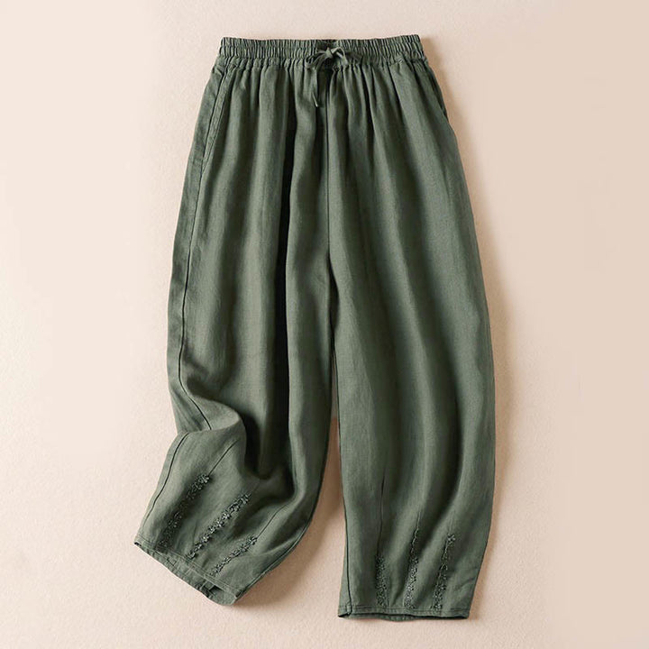 Pantalones harén con bordado de flores pequeñas de verano y bolsillos de Buddha Stones - Verde mar oscuro - US8-10，UK/AU12-14，EU40-42 (2XL) - image 28
