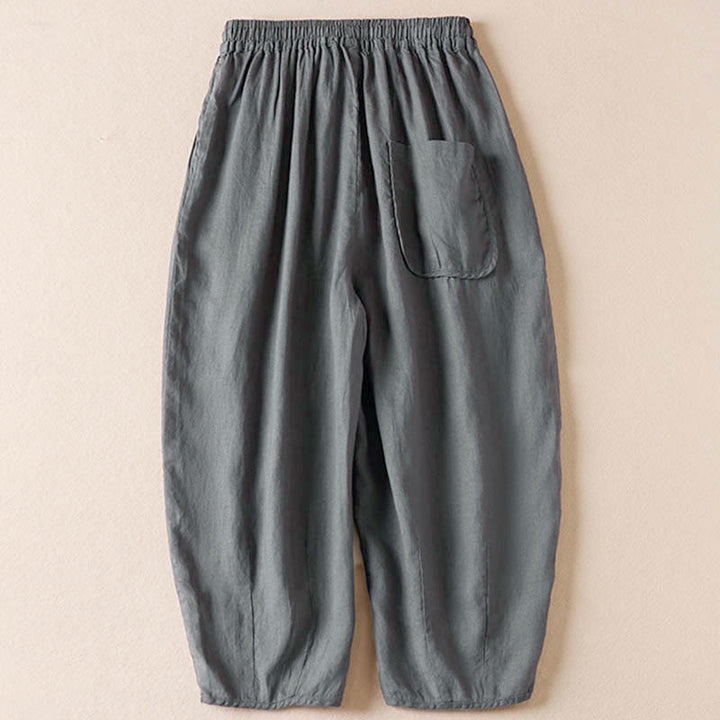 Pantalones harem de verano con bordado de flores pequeñas y Buddha Stones, con bolsillos. - image 35