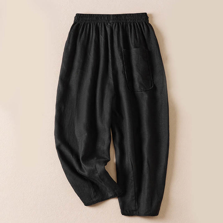 Pantalones harem de verano con bordado de flores pequeñas y Buddha Stones, con bolsillos. - image 37