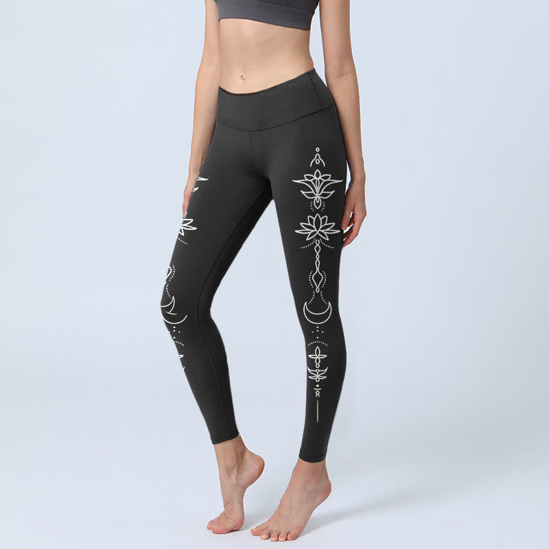 Leggings de yoga para mujer con estampado de media luna y Buddha Stones - Negro - US18，UK/AU22，EU50 (4XL) - image 0