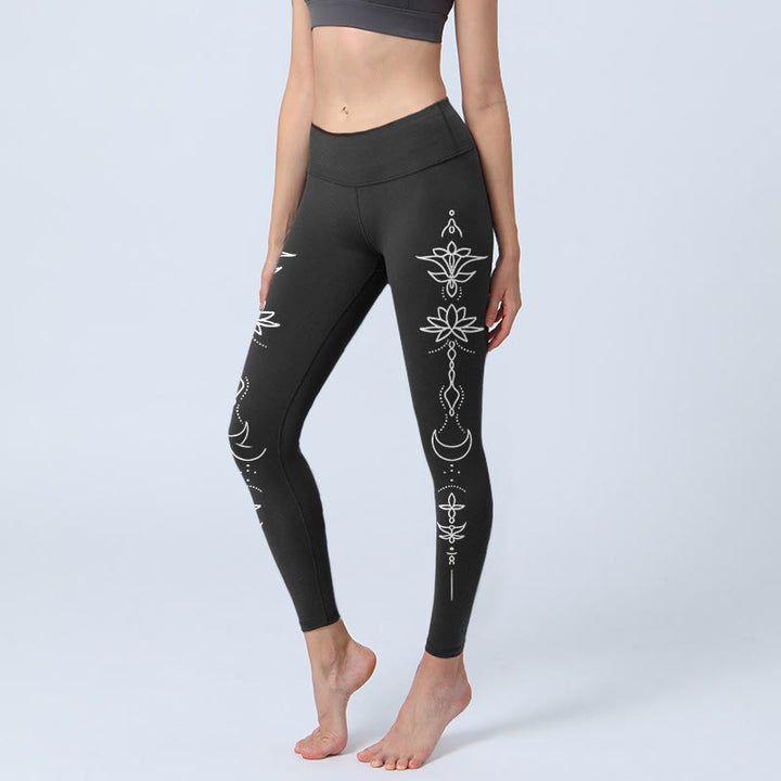 Leggings de yoga para mujer con estampado de media luna y Buddha Stones - Negro - US18，UK/AU22，EU50 (4XL) - image 0