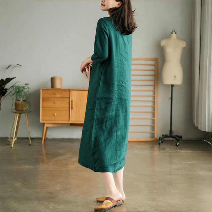 Vestido midi informal con diseño de acordeón, cuello en V, media manga y bolsillos, de Buddha Stones - image 2