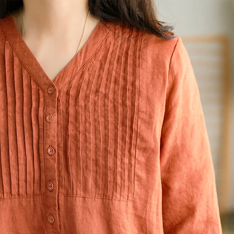 Vestido midi informal con diseño de acordeón, cuello en V, media manga y bolsillos, de Buddha Stones - image 10