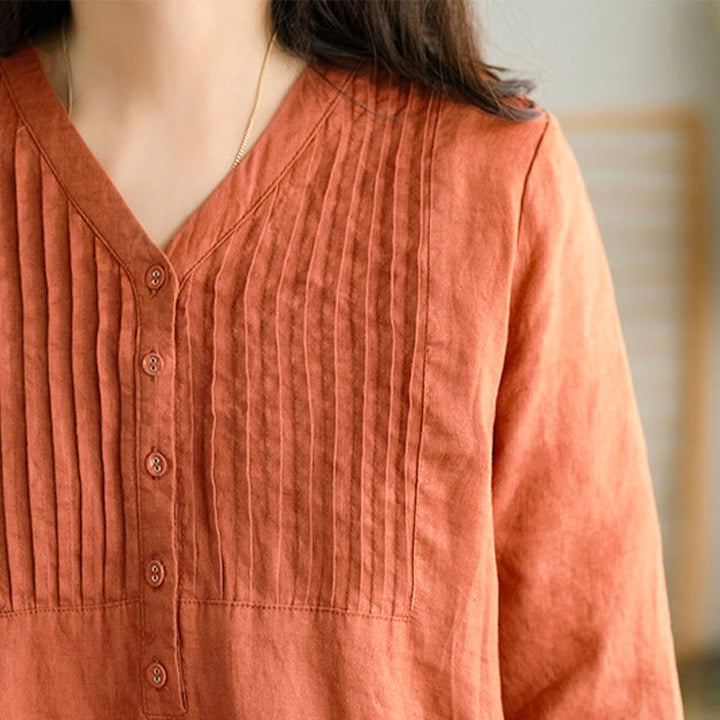 Vestido midi informal con diseño de acordeón, cuello en V, media manga y bolsillos, de Buddha Stones - image 10