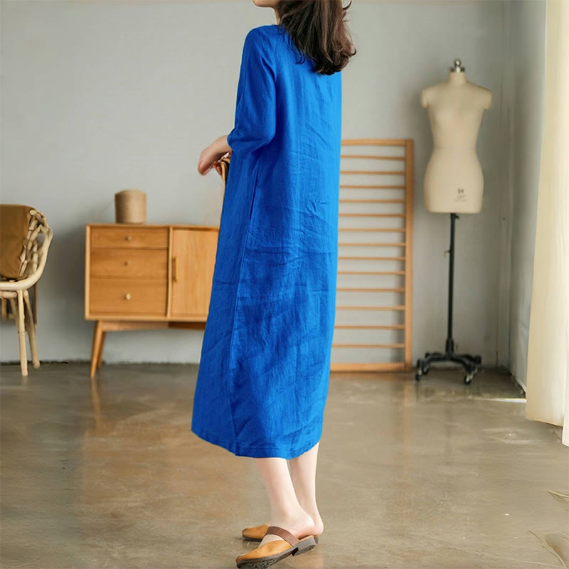 Vestido midi informal con diseño de acordeón, cuello en V, media manga y bolsillos, de Buddha Stones - image 5