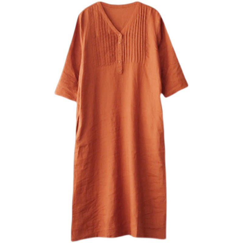Vestido midi informal con diseño de acordeón, cuello en V, media manga y bolsillos, de Buddha Stones - image 15