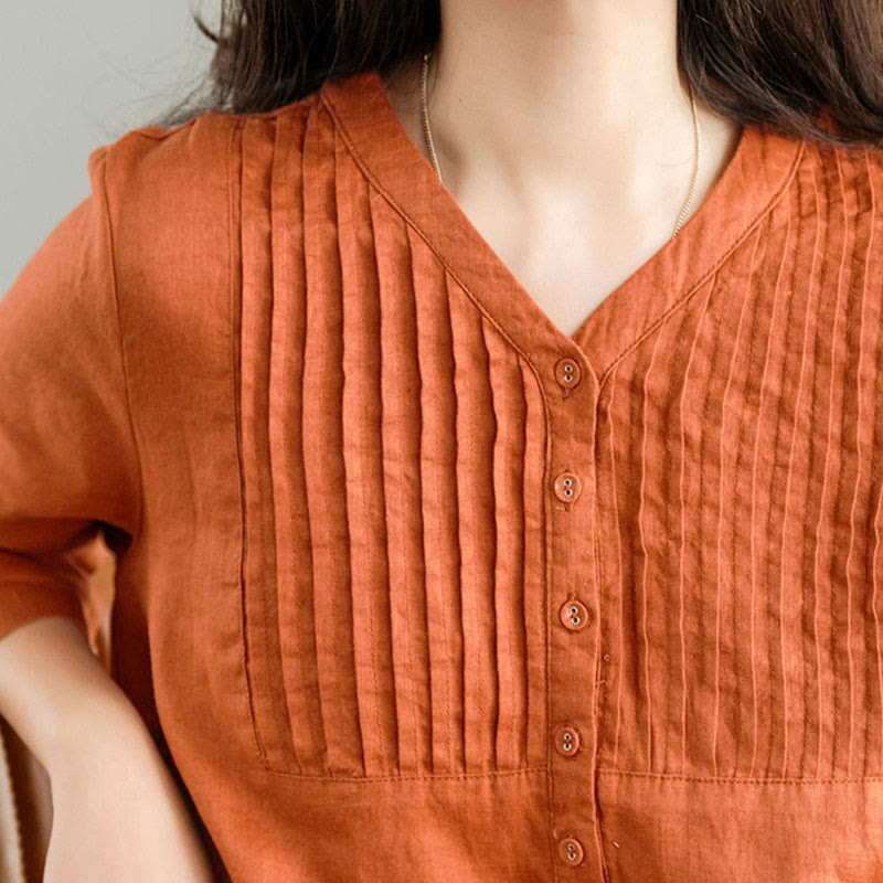 Vestido midi informal con diseño de acordeón, cuello en V, media manga y bolsillos, de Buddha Stones - image 11