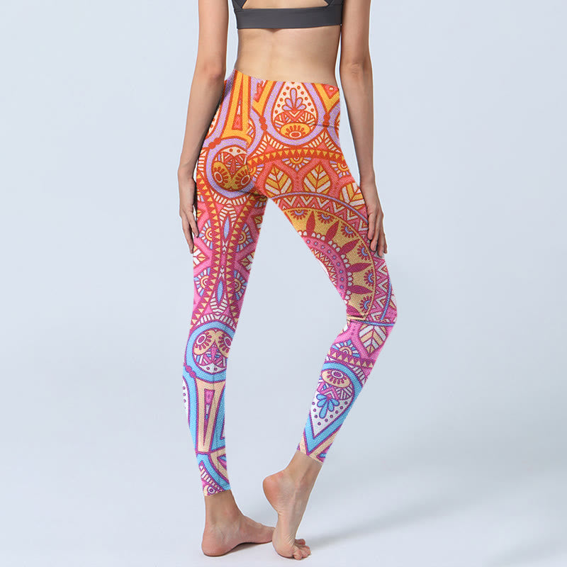 Leggings de yoga para mujer con estampado de mandala colorido y Buddha Stones - image 3