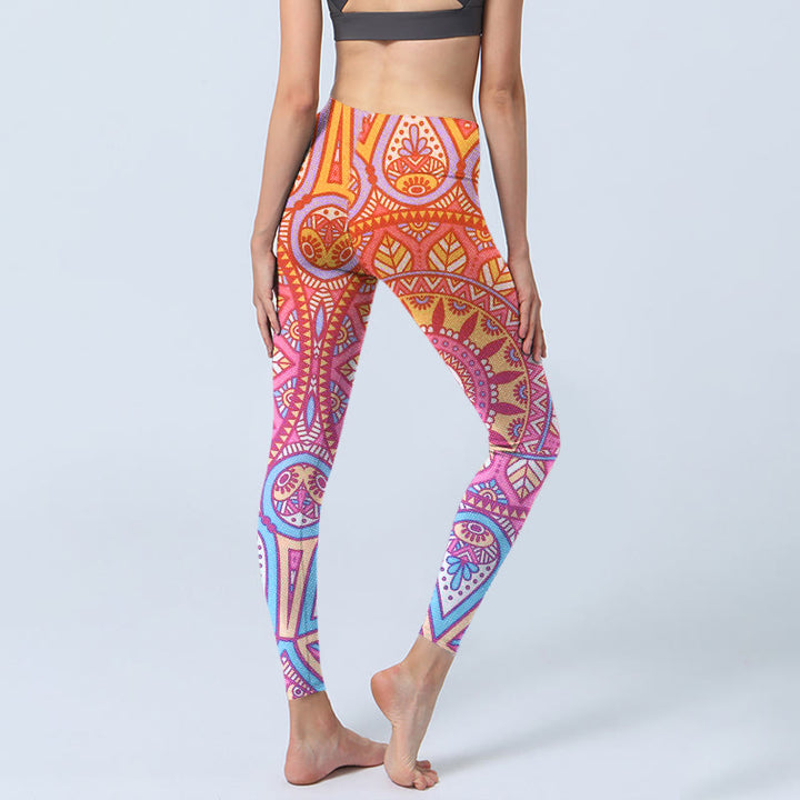 Leggings de yoga para mujer con estampado de mandala colorido y Buddha Stones - image 3