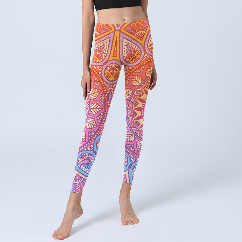 Leggings de yoga para mujer con estampado de mandala colorido y Buddha Stones - image 5