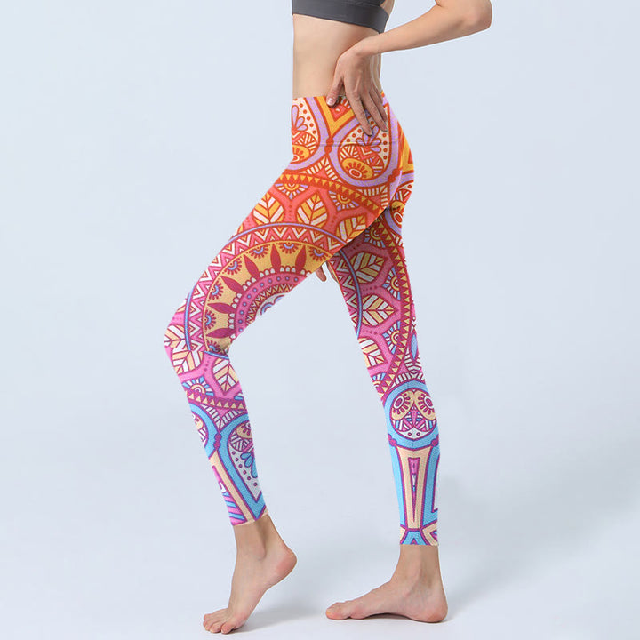 Leggings de yoga para mujer con estampado de mandala colorido y Buddha Stones - image 2