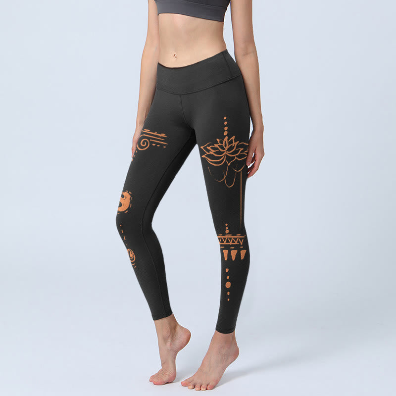 Leggings de yoga para mujer con diseño de espiral de loto y Buddha Stones - Negro - US18，UK/AU22，EU50 (4XL) - image 0