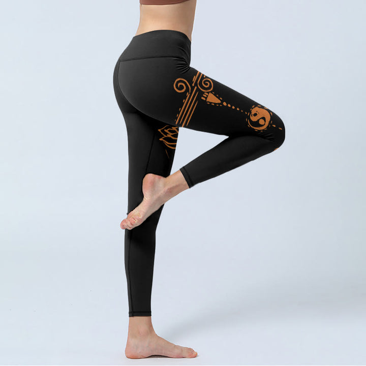 Leggings de yoga para mujer con diseño de espiral de loto y Buddha Stones - image 4