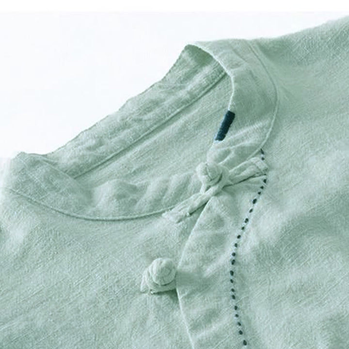 Ropa de lino holgada con botones y cuello oblicuo con Buddha Stones - image 6