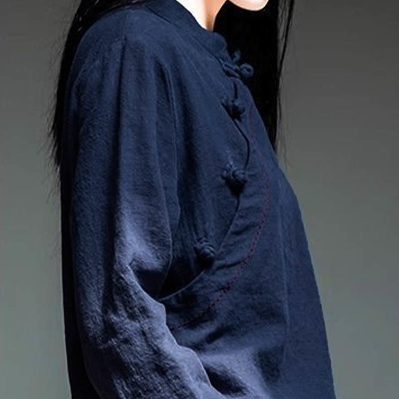 Ropa de lino holgada con botones y cuello oblicuo con Buddha Stones - image 15