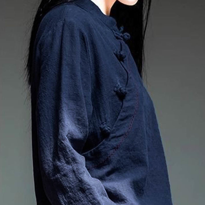 Ropa de lino holgada con botones y cuello oblicuo con Buddha Stones - image 15