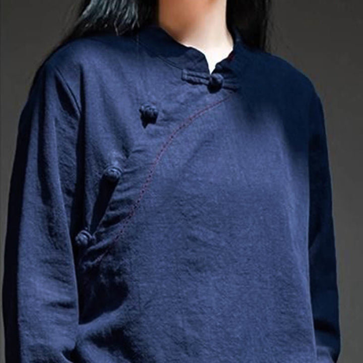 Ropa de lino holgada con botones y cuello oblicuo con Buddha Stones - image 19