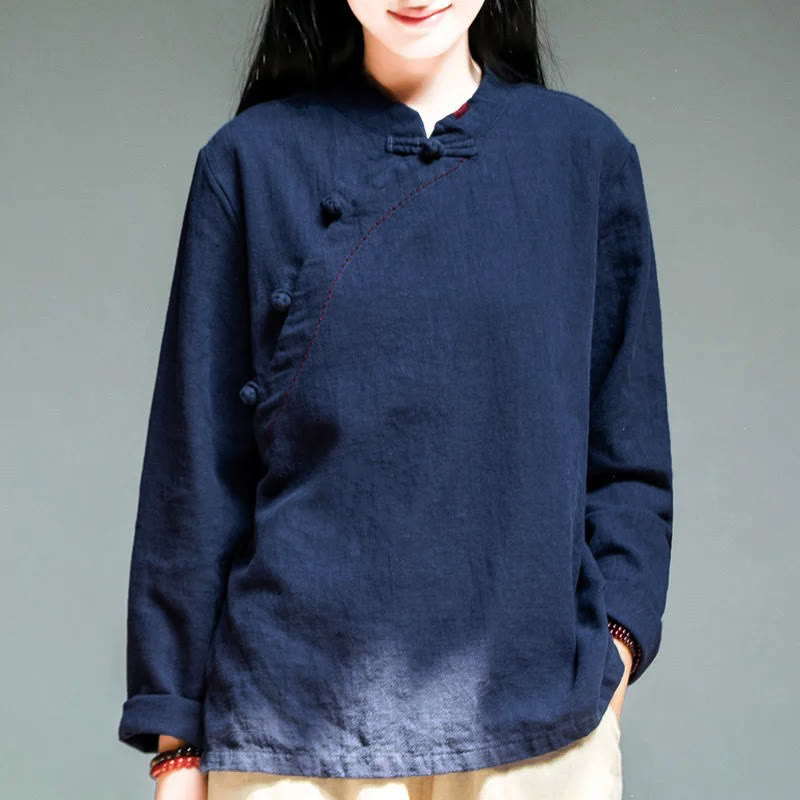 Ropa de lino holgada con botones y cuello oblicuo con Buddha Stones - Azul medianoche - US12, UK/AU16, EU44 (4XL) - image 12