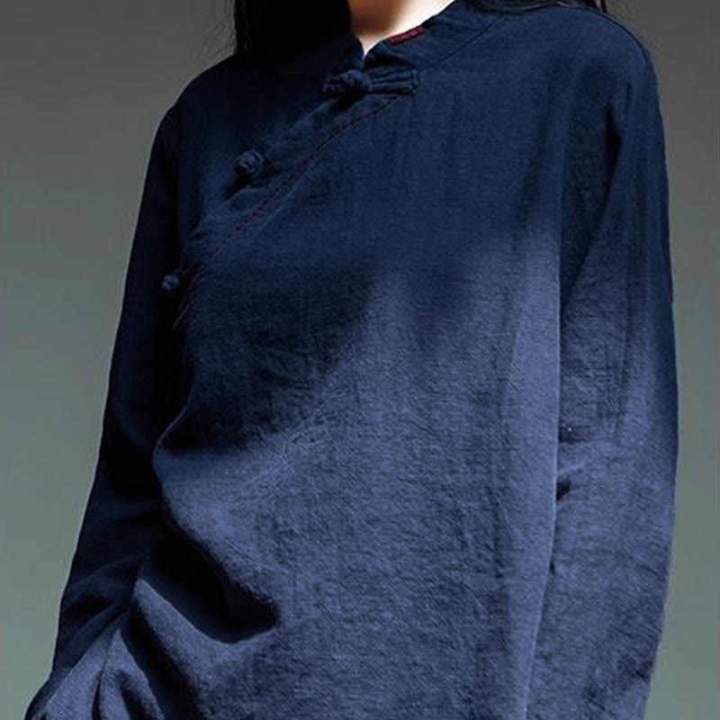 Ropa de lino holgada con botones y cuello oblicuo con Buddha Stones - image 21