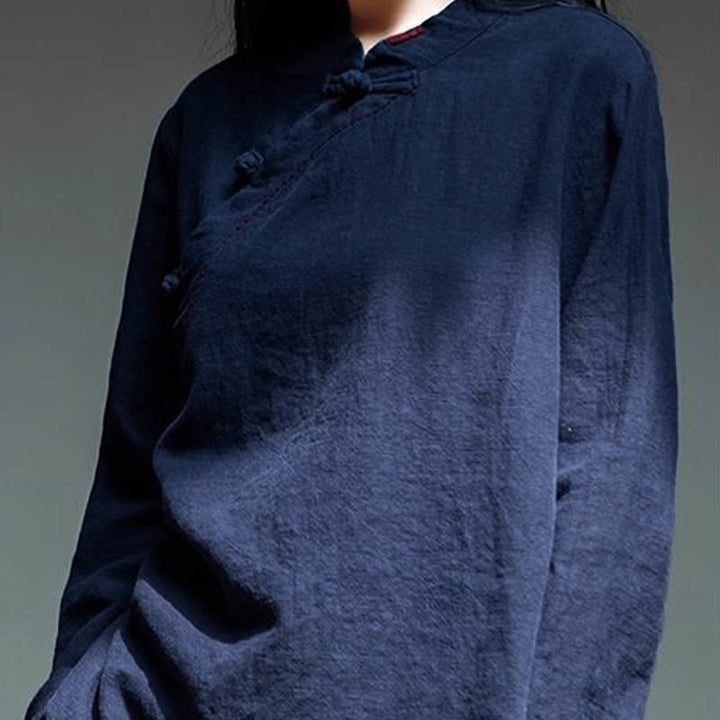 Ropa de lino holgada con botones y cuello oblicuo con Buddha Stones - image 21